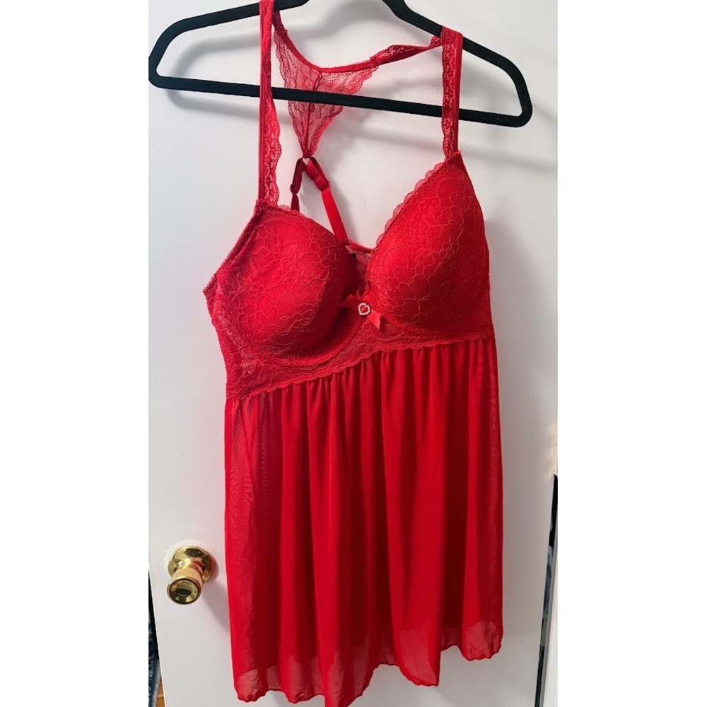 Inteco Intimates Red T Back Underwire Bra Closure Lingerie 2x/9